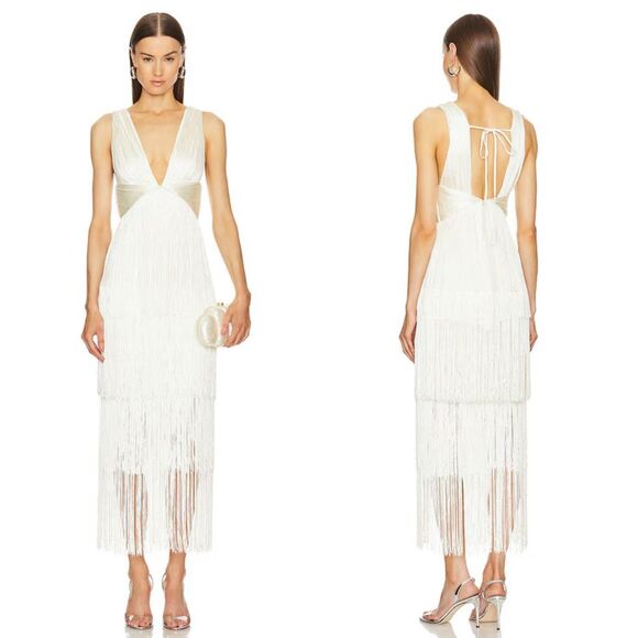 Michael Costello White Fringe Midi Dress - Picture 1 of 10